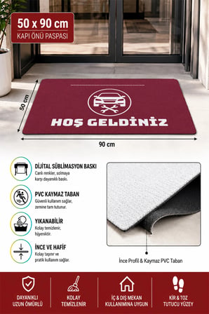 Valerine Life Kapı Önü Paspası 50x90cm Dijital Baskı Kaymaz Kişiye Firmaya Özel Oto Tamirci