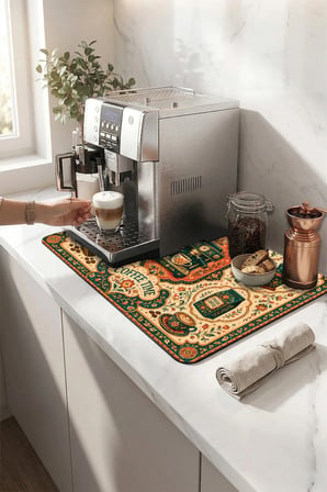 Valerine Life Kahve Espresso Makinesi Matı 35x45cm Çaycı Pad Su Geçirmez Floral Mandalası