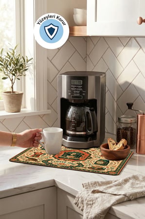 Valerine Life Kahve Espresso Makinesi Matı 35x45cm Çaycı Pad Su Geçirmez Floral Mandalası