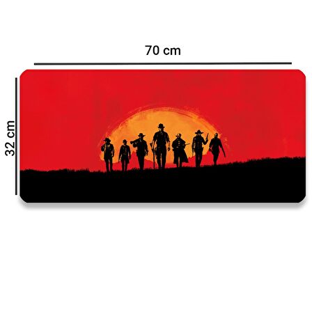 SonicTouch Red Dead Redemption Kaymaz Gaming Oyuncu Dikişsiz Kırmızı Klavye Mouse Pad 32x70Cm