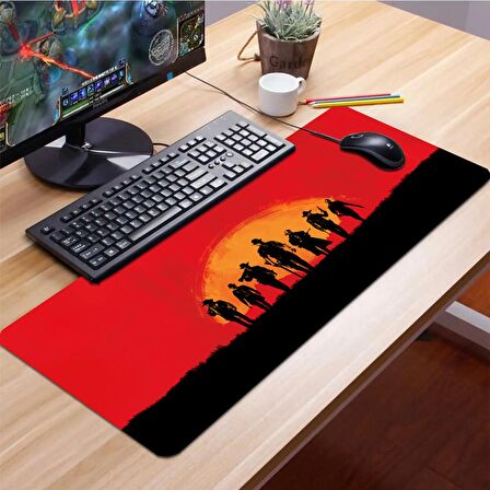 SonicTouch Red Dead Redemption Kaymaz Gaming Oyuncu Dikişsiz Kırmızı Klavye Mouse Pad 32x70Cm