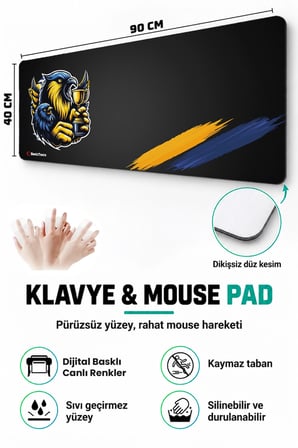 SonicTouch Klavye Mousepad 40x90cm Dikişsiz Pürüzsüz Su Geçirmez Bir Renk Tutkusu Sarı Lacivert