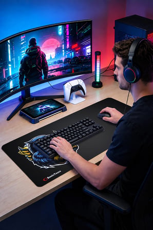 SonicTouch Klavye Mousepad 40x90cm Dikişsiz Pürüzsüz Su Geçirmez Bir Renk Tutkusu Sarı Lacivert