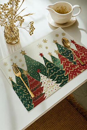 Valerine Life Noel Yılbaşı Çam Ağacı Amerikan Servis Altlığı Kaymaz Yıkanır 6 Kişilik Masa Örtüsü