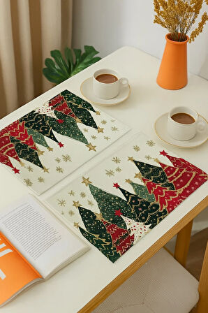 Valerine Life Noel Yılbaşı Çam Ağacı Amerikan Servis Altlığı Kaymaz Yıkanır 6 Kişilik Masa Örtüsü