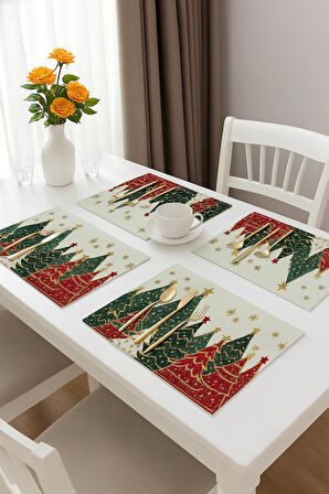 Valerine Life Noel Yılbaşı Çam Ağacı Amerikan Servis Altlığı Kaymaz Yıkanır 6 Kişilik Masa Örtüsü