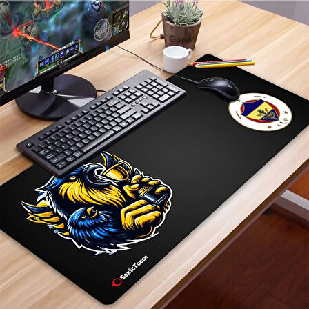 SonicTouch UltraGrand Şanlı FB Taraftar 1907 Xxl Gamer Oyuncu Sarı Lacivert Klavye Mouse Pad 40x90Cm