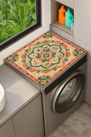 Valerine Life Çamaşır Kurutma Makinesi Üstü Düzenleyici Matı Sıvı Geçirmez Örtü Süslü Yıkama Çemberi