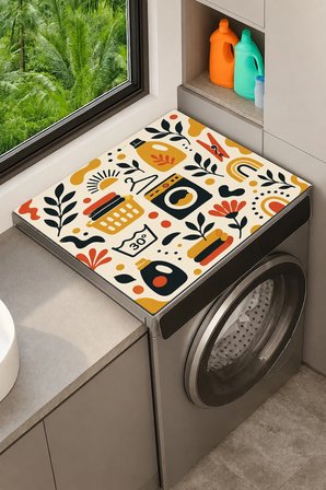 Valerine Life Çamaşır Kurutma Makinesi Üstü Düzenleyici Matı Sıvı Geçirmez Örtü Retro Botanik Temizlik