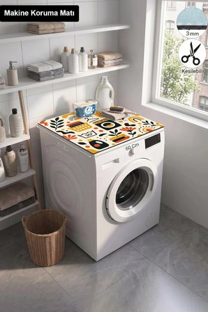 Valerine Life Çamaşır Kurutma Makinesi Üstü Düzenleyici Matı Sıvı Geçirmez Örtü Retro Botanik Temizlik