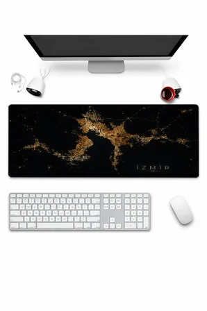 SonicTouch Klavye Mousepad 32x70cm Dikişsiz Pürüzsüz Sıvı Geçirmez Kaymaz Taban izmir Gece Haritası