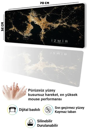SonicTouch Klavye Mousepad 32x70cm Dikişsiz Pürüzsüz Sıvı Geçirmez Kaymaz Taban izmir Gece Haritası