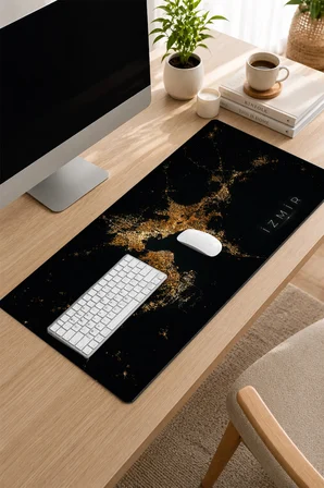 SonicTouch Klavye Mousepad 32x70cm Dikişsiz Pürüzsüz Sıvı Geçirmez Kaymaz Taban izmir Gece Haritası