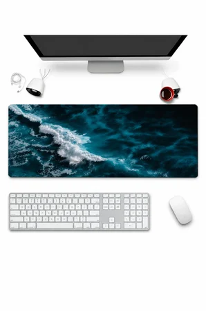 SonicTouch Klavye Mousepad 32x70cm Dikişsiz Pürüzsüz Sıvı Geçirmez Kaymaz Taban Mavi Derinlik
