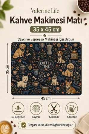 Valerine Life Kahve Espresso Makinesi Matı 35x45cm Çaycı Pad Su Geçirmez Dog Coffee Club