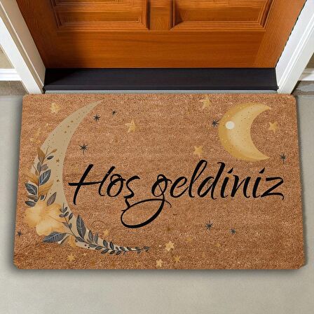 Valerine Life Mehtap Ay ve Yıldız Temalı Hoş Geldiniz Kapı Önü Paspası 45x70cm