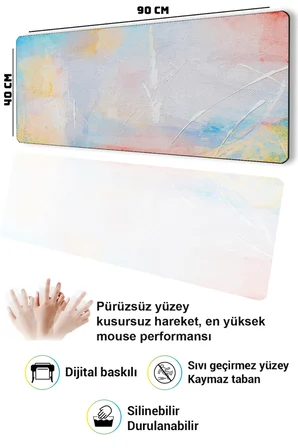 SonicTouch Klavye Mousepad 40x90cm Dikişsiz Pürüzsüz Sıvı Geçirmez Kaymaz Taban Pastel Tuval