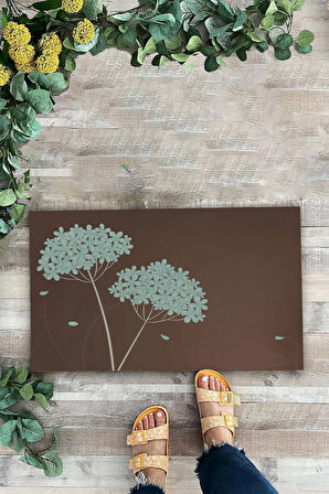 Valerine Life Kişniş Çiçeği Motifli Kahverengi Welcome Hoş Geldiniz Kapı Önü Paspası 45x70cm