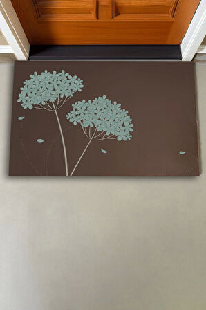 Valerine Life Kişniş Çiçeği Motifli Kahverengi Welcome Hoş Geldiniz Kapı Önü Paspası 45x70cm