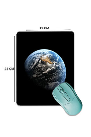 SonicTouch Dünya Planet Temalı Siyah Pürüzsüz Yüzey Kaymaz Dikişsiz Gamer Oyuncu Mouse Pad 19x23cm