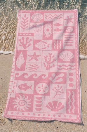 Valerine Life Plaj Havlusu 70x140cm Havuz Spa Sauna Spor Pamuklu Emici Pembe Deniz Mozaiği