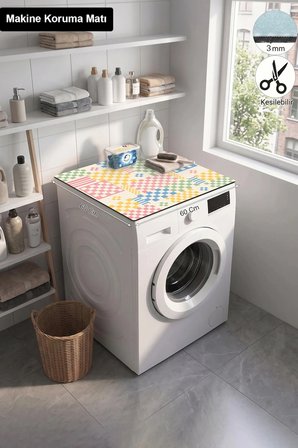 Valerine Life Çamaşır Kurutma Makinesi Üstü Düzenleyici Matı Sıvı Geçirmez Örtü Pastel Dama