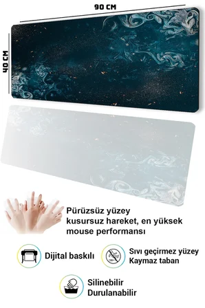 SonicTouch Klavye Mousepad 40x90cm Dikişsiz Pürüzsüz Sıvı Geçirmez Kaymaz Taban Gece Nebulası