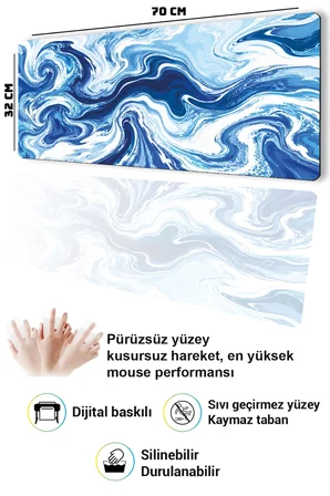 SonicTouch Klavye Mousepad 32x70cm Dikişsiz Pürüzsüz Sıvı Geçirmez Kaymaz Taban Buzul Girdabı