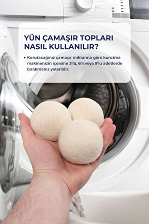 Valerine Life Doğal Merinos Yün Kurutma Topu 3 Adet – Kırışıklık Önler Kurutma Süresini Kısaltır