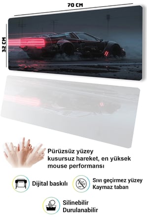SonicTouch Klavye Mousepad 32x70cm Dikişsiz Pürüzsüz Sıvı Geçirmez Kaymaz Taban Kızıl iz
