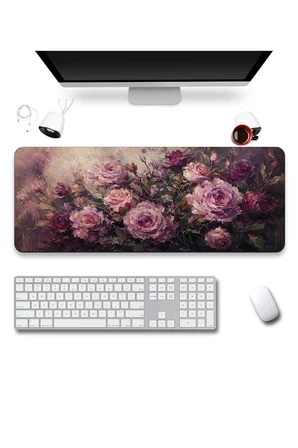 SonicTouch Klavye Mousepad 40x90cm Dikişsiz Pürüzsüz Sıvı Geçirmez Kaymaz Taban Gece Gülleri