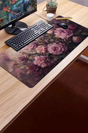 SonicTouch Klavye Mousepad 40x90cm Dikişsiz Pürüzsüz Sıvı Geçirmez Kaymaz Taban Gece Gülleri