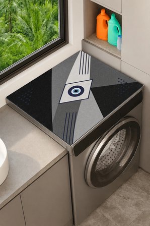 Valerine Life Çamaşır Kurutma Makinesi Üstü Düzenleyici Matı Sıvı Geçirmez Örtü Geometrik Nazar