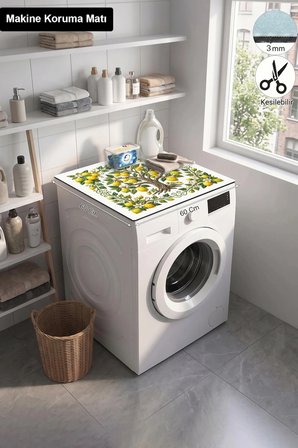 Valerine Life Çamaşır Kurutma Makinesi Üstü Düzenleyici Matı Sıvı Geçirmez Örtü Limon Bahçesi Beyaz