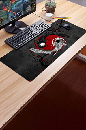 SonicTouch Japon Ying Yang Balığı Gamer Oyuncu Dikişsiz Sıvı Geçirmez Siyah Klavye Mouse Pad 32x70Cm