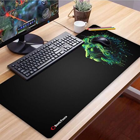 SonicTouch UltraGrand Siyah ve Neon Yeşili Aslan Dikişsiz Xxl Gaming Oyuncu Masaüstü Klavye Mouse Pad 40x90Cm