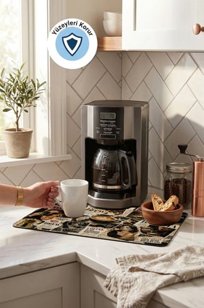 Valerine Life Kahve Espresso Makinesi Matı 35x45cm Çaycı Pad Su Geçirmez Cozy Kitchen Brew