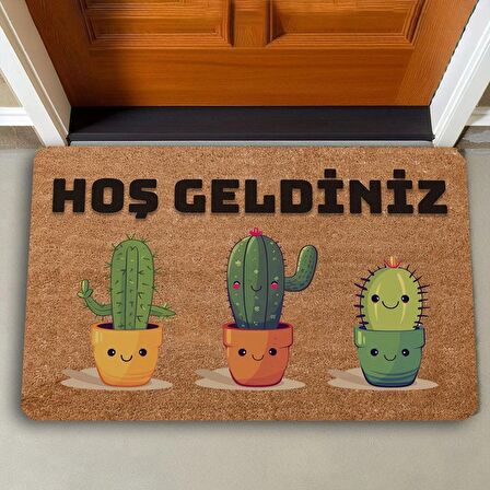Valerine Life Sevimli Kaktüsler Hoş Geldiniz Kapı Önü Paspası 45x70cm