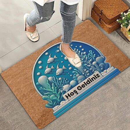 Valerine Life Balıklar ve Deniz Çayırları Hoş Geldiniz Kapı Önü Paspası 45x70cm