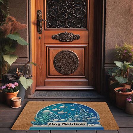 Valerine Life Balıklar ve Deniz Çayırları Hoş Geldiniz Kapı Önü Paspası 45x70cm