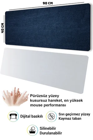 SonicTouch Klavye Mousepad 40x90cm Dikişsiz Pürüzsüz Sıvı Geçirmez Kaymaz Taban Gece Mavisi