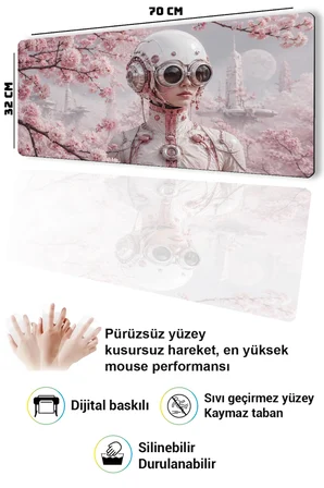 SonicTouch Klavye Mousepad 32x70cm Dikişsiz Pürüzsüz Sıvı Geçirmez Kaymaz Taban Sakura Pilot