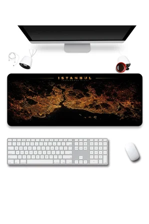 SonicTouch Klavye Mousepad 40x90cm Sıvı Geçirmez Kaymaz Taban istanbul Gece Haritası Pürüzsüz