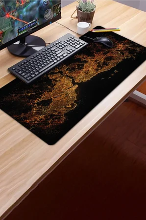 SonicTouch Klavye Mousepad 40x90cm Sıvı Geçirmez Kaymaz Taban istanbul Gece Haritası Pürüzsüz