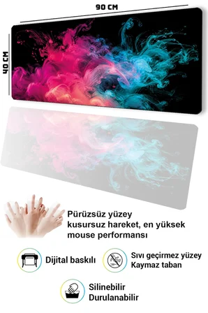 SonicTouch Klavye Mousepad 40x90cm Dikişsiz Pürüzsüz Sıvı Geçirmez Kaymaz Taban Neon Duman Dansı