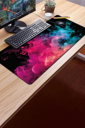 SonicTouch Klavye Mousepad 40x90cm Dikişsiz Pürüzsüz Sıvı Geçirmez Kaymaz Taban Neon Duman Dansı