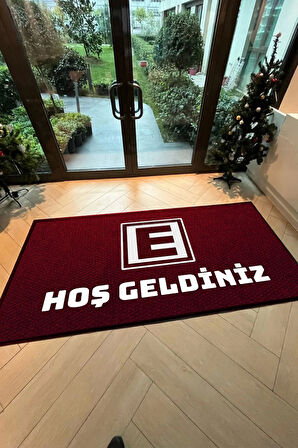 Valerine Life Eczane Logolu Kırmızı Hoş Geldiniz Dükkan Önü İş Yeri Kapı Önü Paspası 50x90cm
