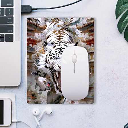 SonicTouch Çin Beyaz Kaplanı (White Tigger) Kaydırmaz Gaming Oyuncu Dikişsiz Mouse Pad/Ped 17x21cm