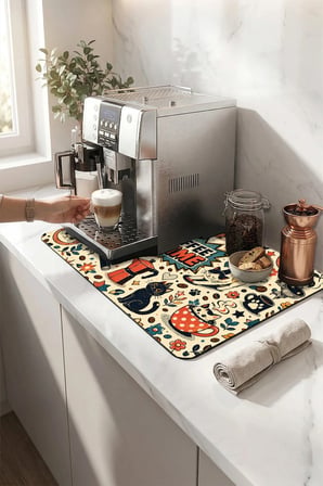 Valerine Life Kahve Espresso Makinesi Matı 35x45cm Çaycı Pad Su Geçirmez Cat Pop Brew