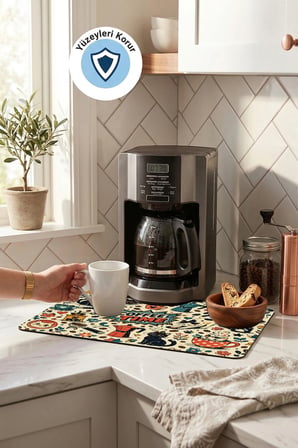 Valerine Life Kahve Espresso Makinesi Matı 35x45cm Çaycı Pad Su Geçirmez Cat Pop Brew